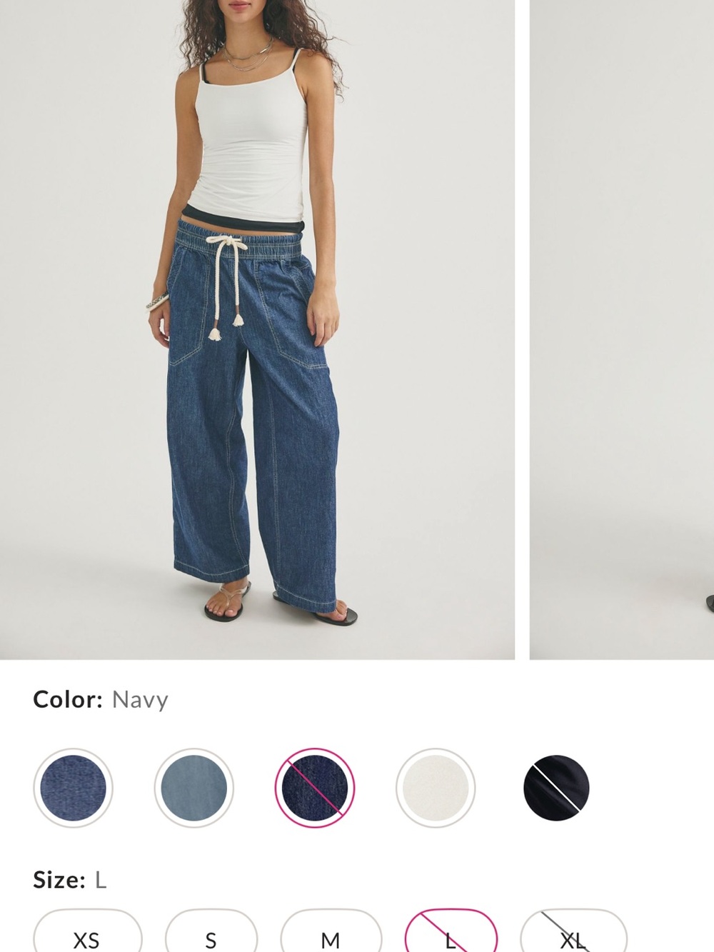 Free People Wide Leg Navy Jeans with Drawstring Waist